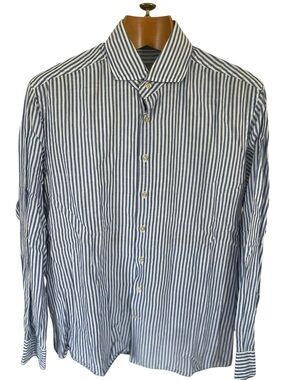 Hackett Men's Cotton/ Linen Blend Blue and White Stripe Dress Shirt Size XXL
